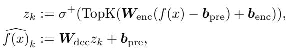 Equation defining the encoder z_k and decoder f(x)_k