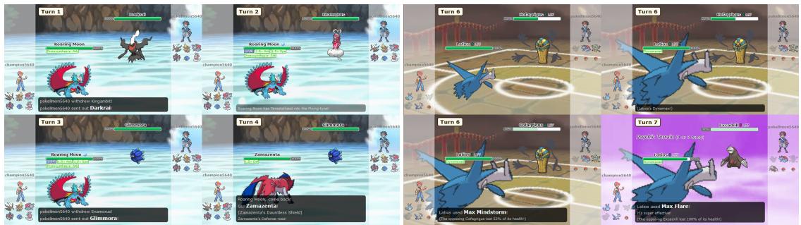 Examples of Terastallization and Dynamax usage.