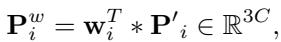 Equation for applying weights to features.
