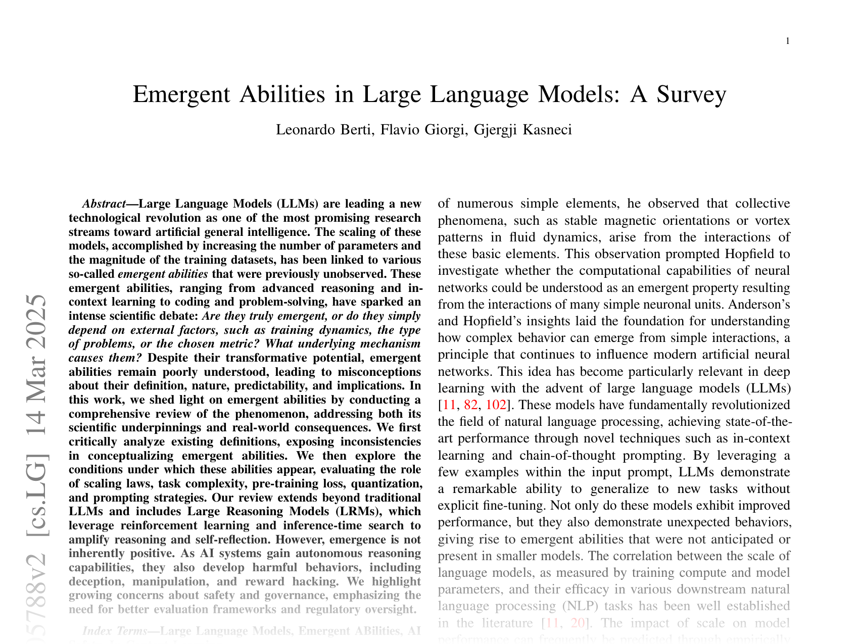 [Emergent Abilities in Large Language Models: A Survey 🔗](https://arxiv.org/abs/2503.05788)