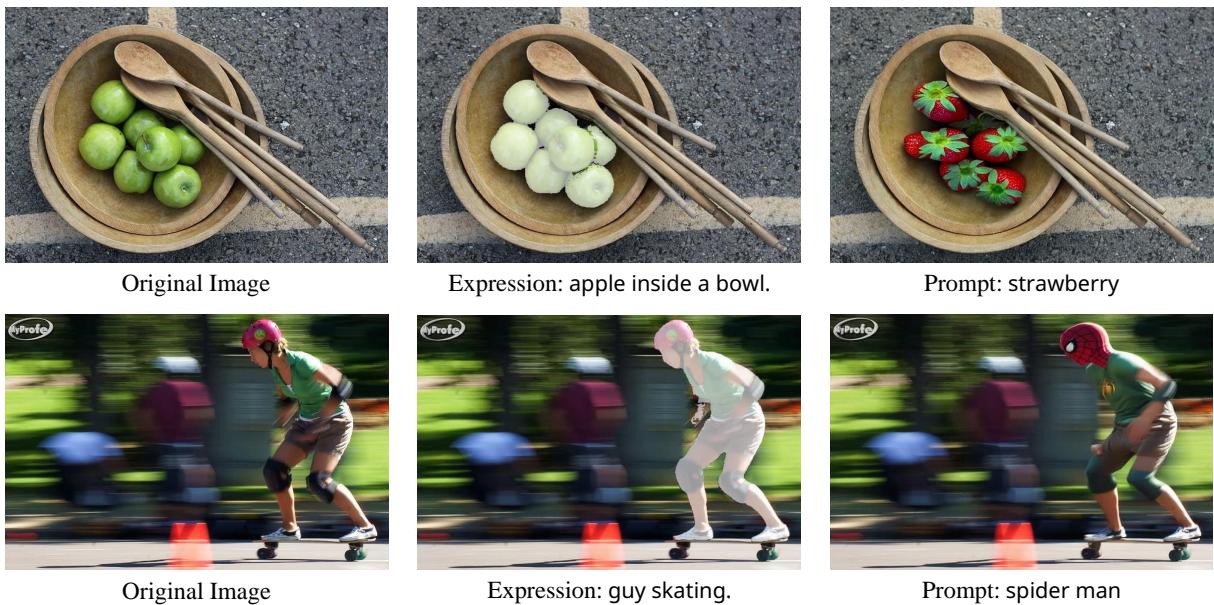 Qualitative results of generating the desired image through integration with a diffusion model.