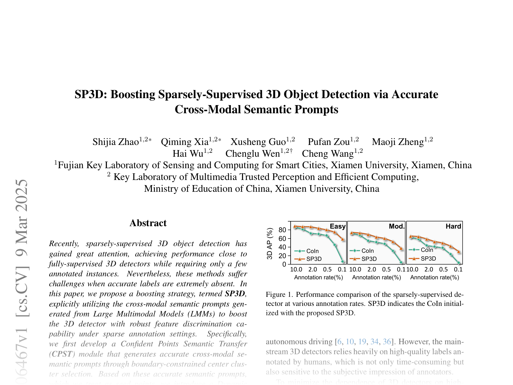 [SP3D: Boosting Sparsely-Supervised 3D Object Detection via Accurate Cross-Modal Semantic Prompts 🔗](https://arxiv.org/abs/2503.06467)