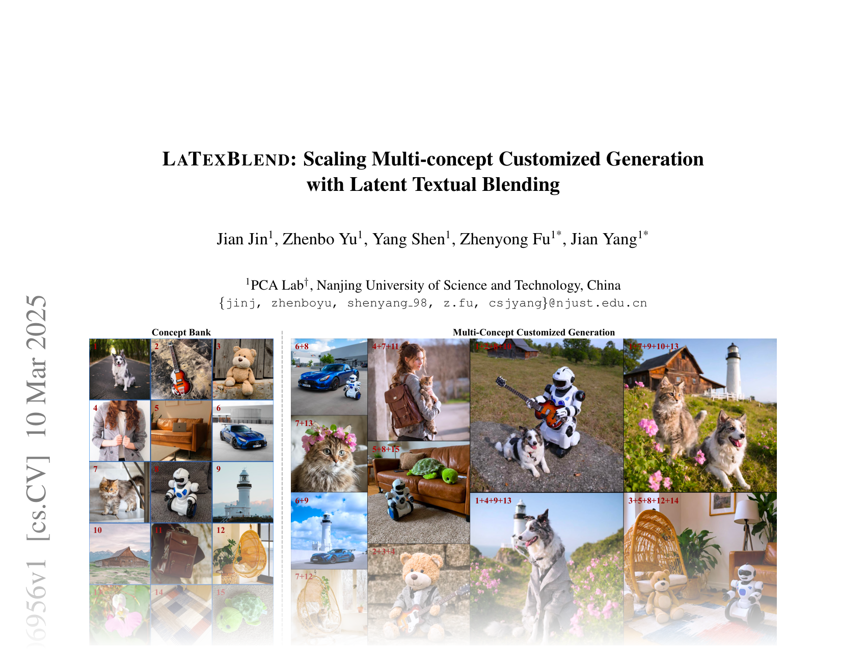 [LATEXBLEND: Scaling Multi-concept Customized Generation with Latent Textual Blending 🔗](https://arxiv.org/abs/2503.06956)
