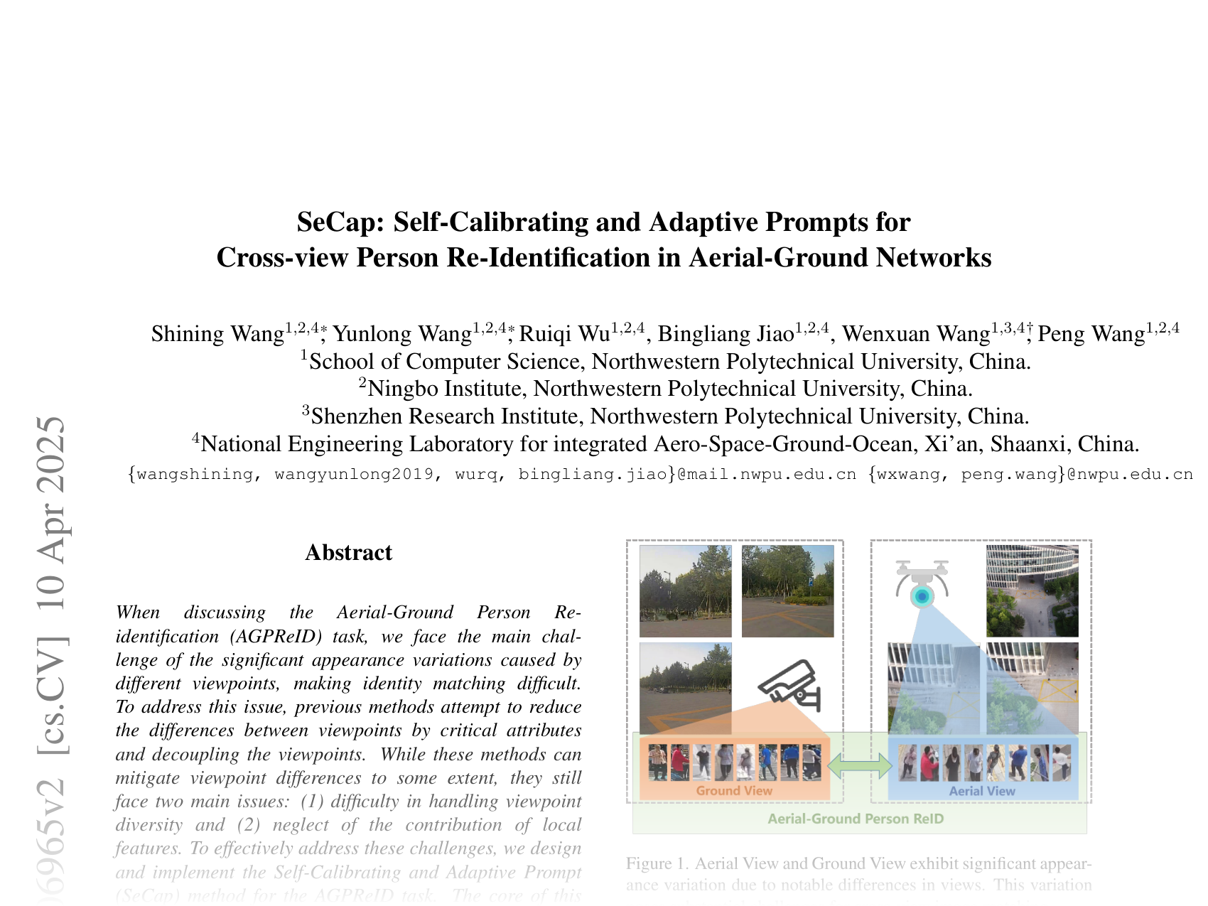 [SeCap: Self-Calibrating and Adaptive Prompts for Cross-view Person Re-Identification in Aerial-Ground Networks 🔗](https://arxiv.org/abs/2503.06965)
