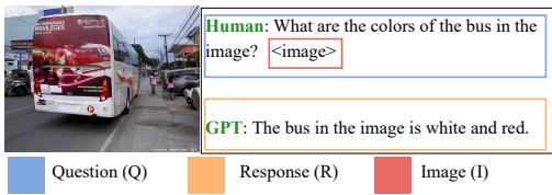 Illustration of Image (I), Question (Q), and Response (R).