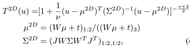 Equation for the 2D projection of the Student&rsquo;s t-distribution.