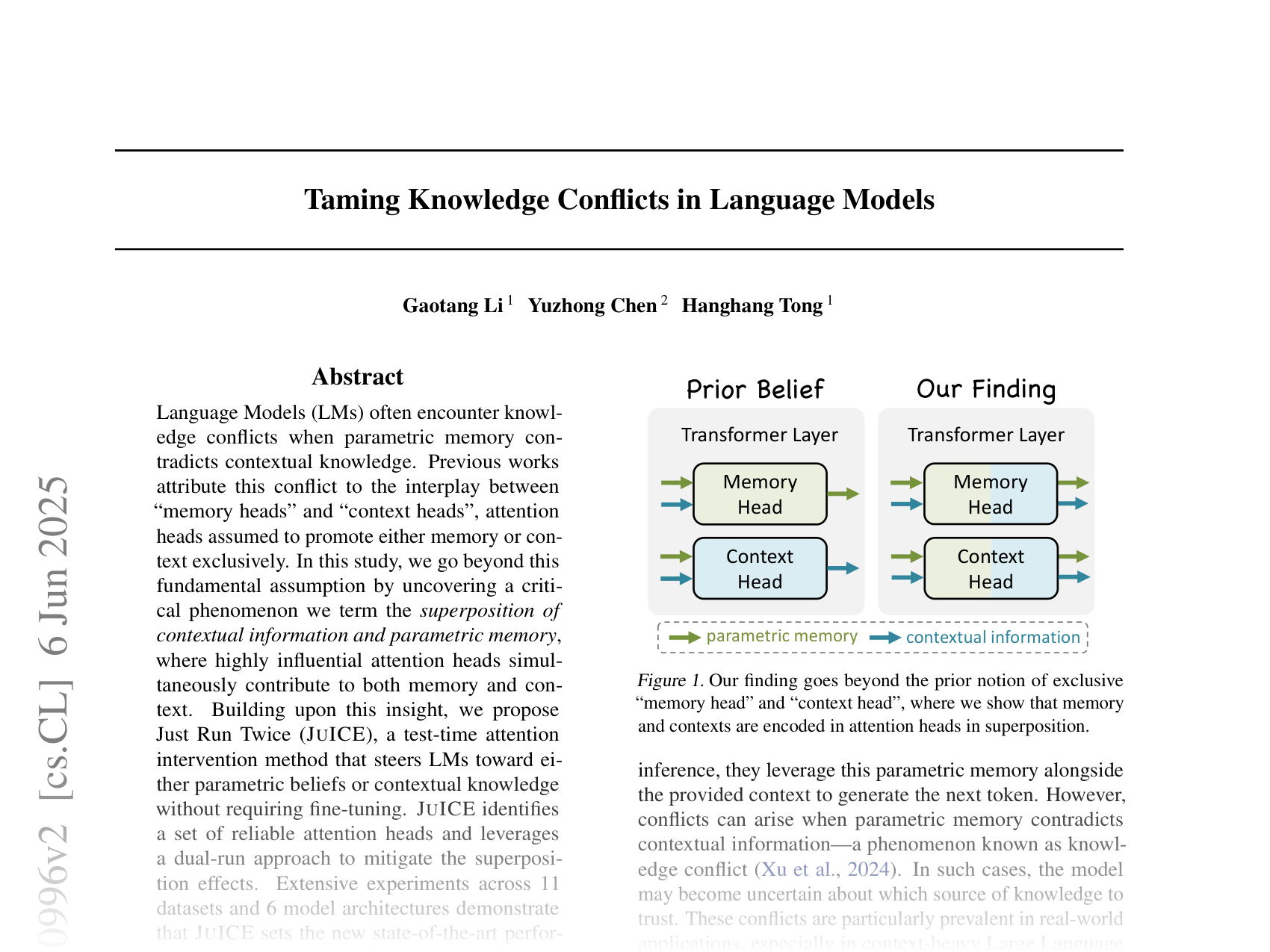 [Taming Knowledge Conflicts in Language Models 🔗](https://arxiv.org/abs/2503.10996)