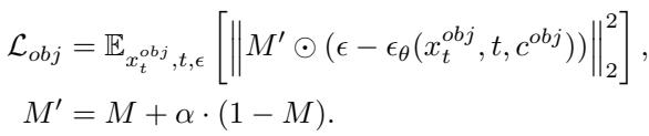 Equation for Object Loss and the weighted mask M&rsquo;.