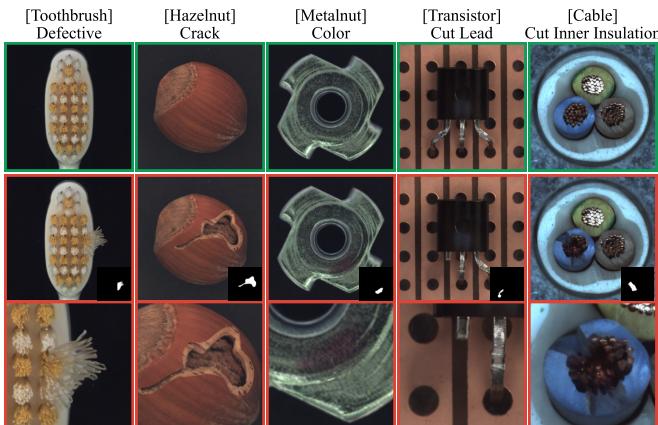 Figure 4. Examples of generated defects. Note how the &ldquo;Crack&rdquo; in the hazelnut follows the curvature of the shell.