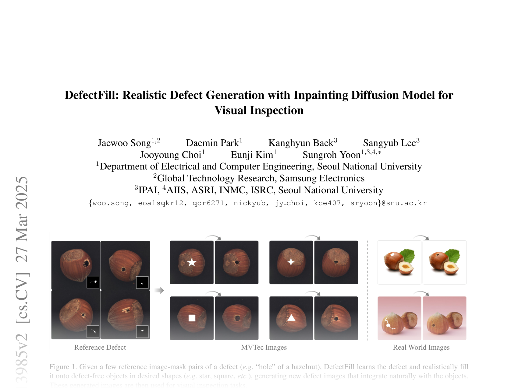 [DefectFill: Realistic Defect Generation with Inpainting Diffusion Model for Visual Inspection 🔗](https://arxiv.org/abs/2503.13985)