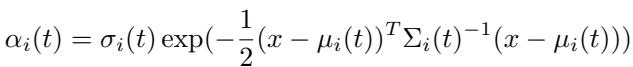 Equation for Spacetime Gaussian opacity and geometry over time.