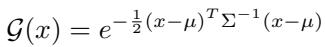 Equation defining a 3D Gaussian distribution based on center position and covariance.