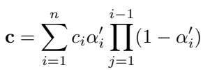 Equation for pixel color calculation using alpha blending of sorted Gaussians.