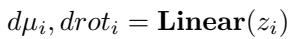 Equation for decoding motion features into position and rotation deltas.