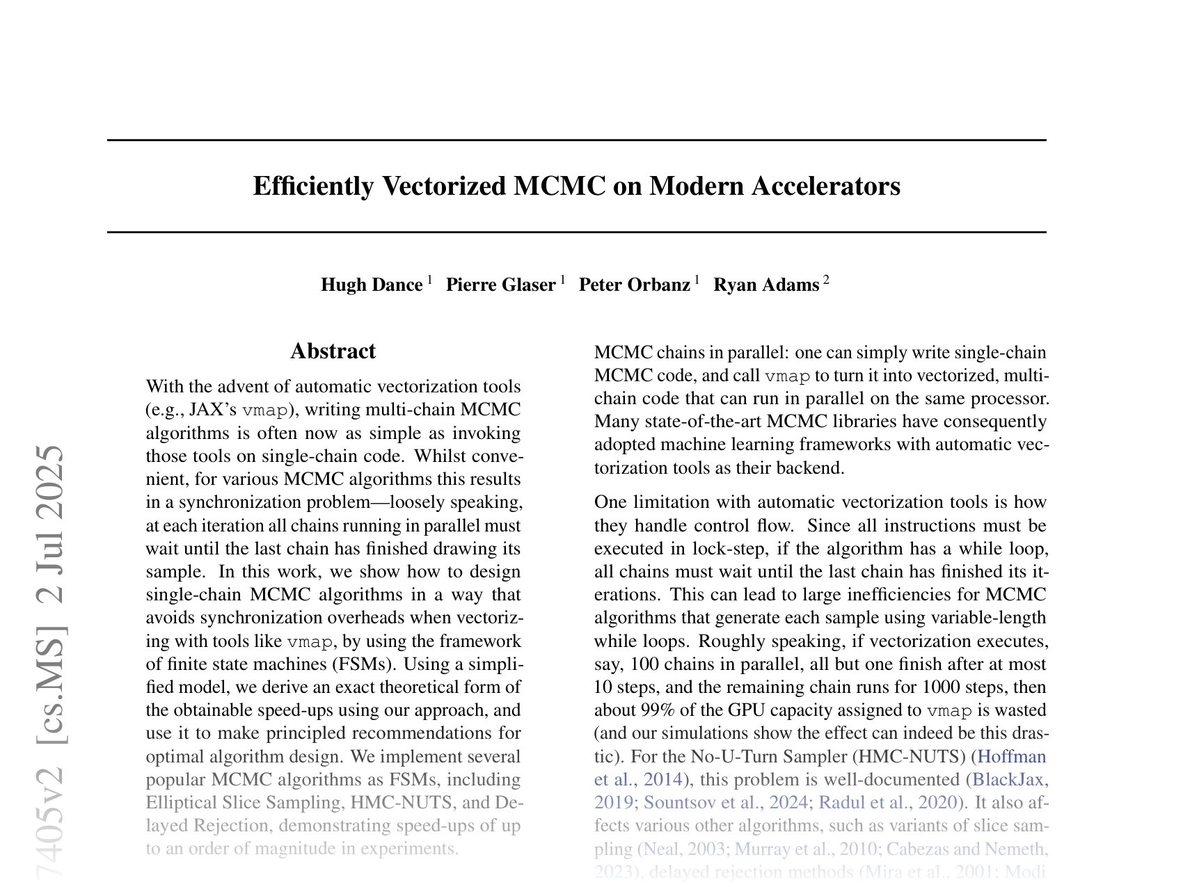 [Efficiently Vectorized MCMC on Modern Accelerators 🔗](https://arxiv.org/abs/2503.17405)