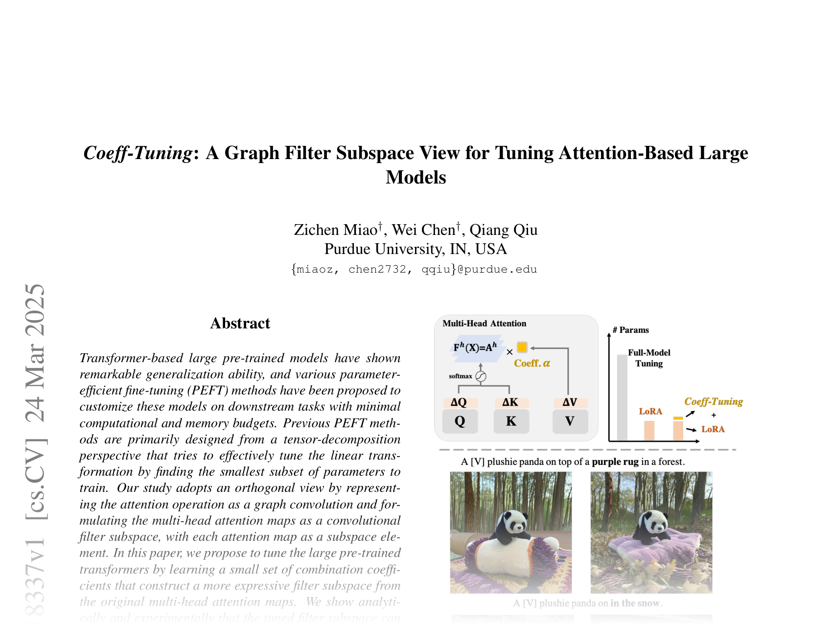 [Coeff-Tuning: A Graph Filter Subspace View for Tuning Attention-Based Large Models 🔗](https://arxiv.org/abs/2503.18337)