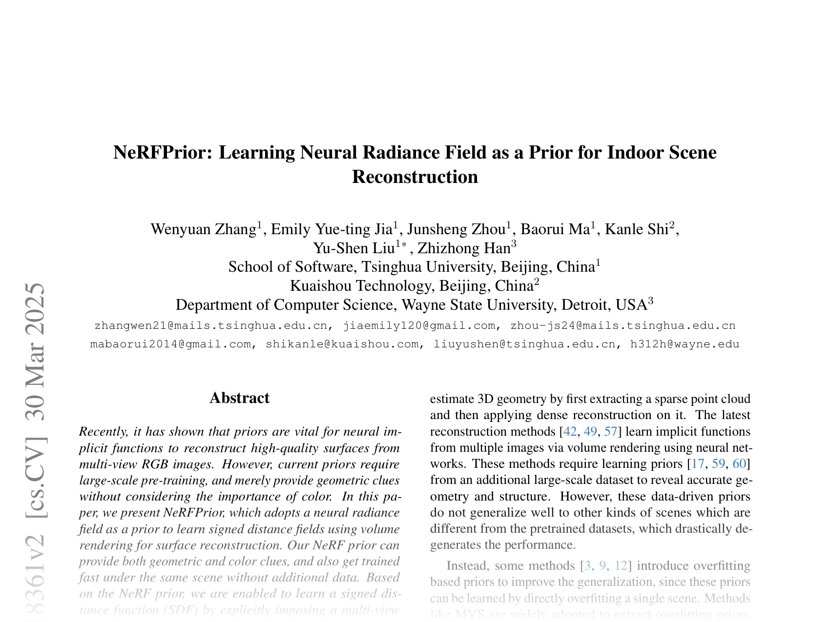 [NeRFPrior: Learning Neural Radiance Field as a Prior for Indoor Scene Reconstruction 🔗](https://arxiv.org/abs/2503.18361)