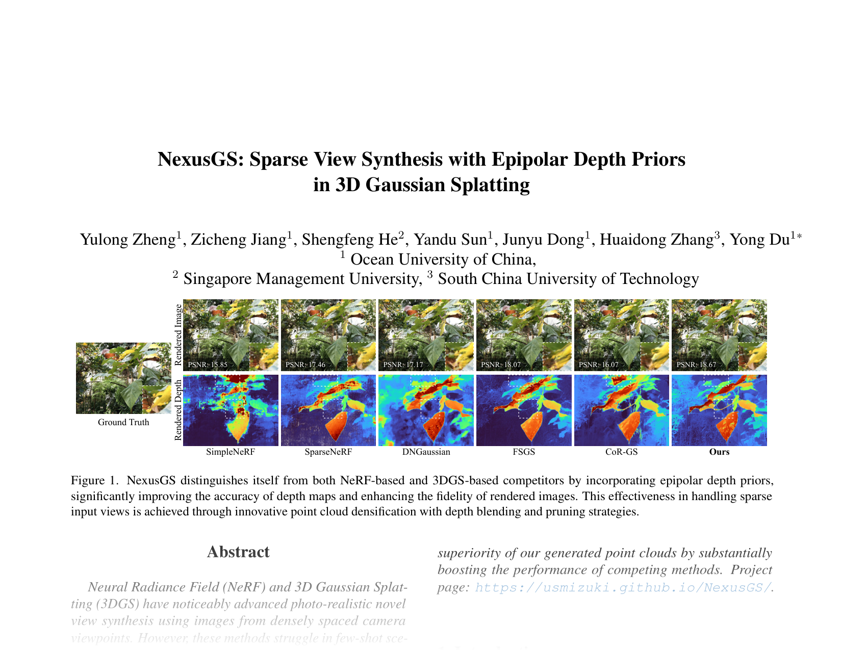 [NexusGS: Sparse View Synthesis with Epipolar Depth Priors in 3D Gaussian Splatting 🔗](https://arxiv.org/abs/2503.18794)