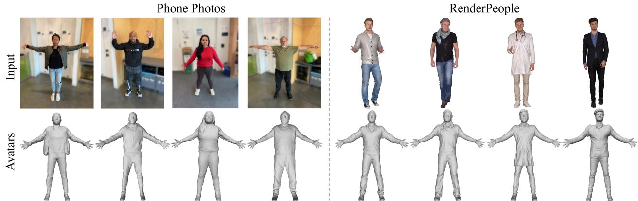 Generalization to phone photos and RenderPeople.