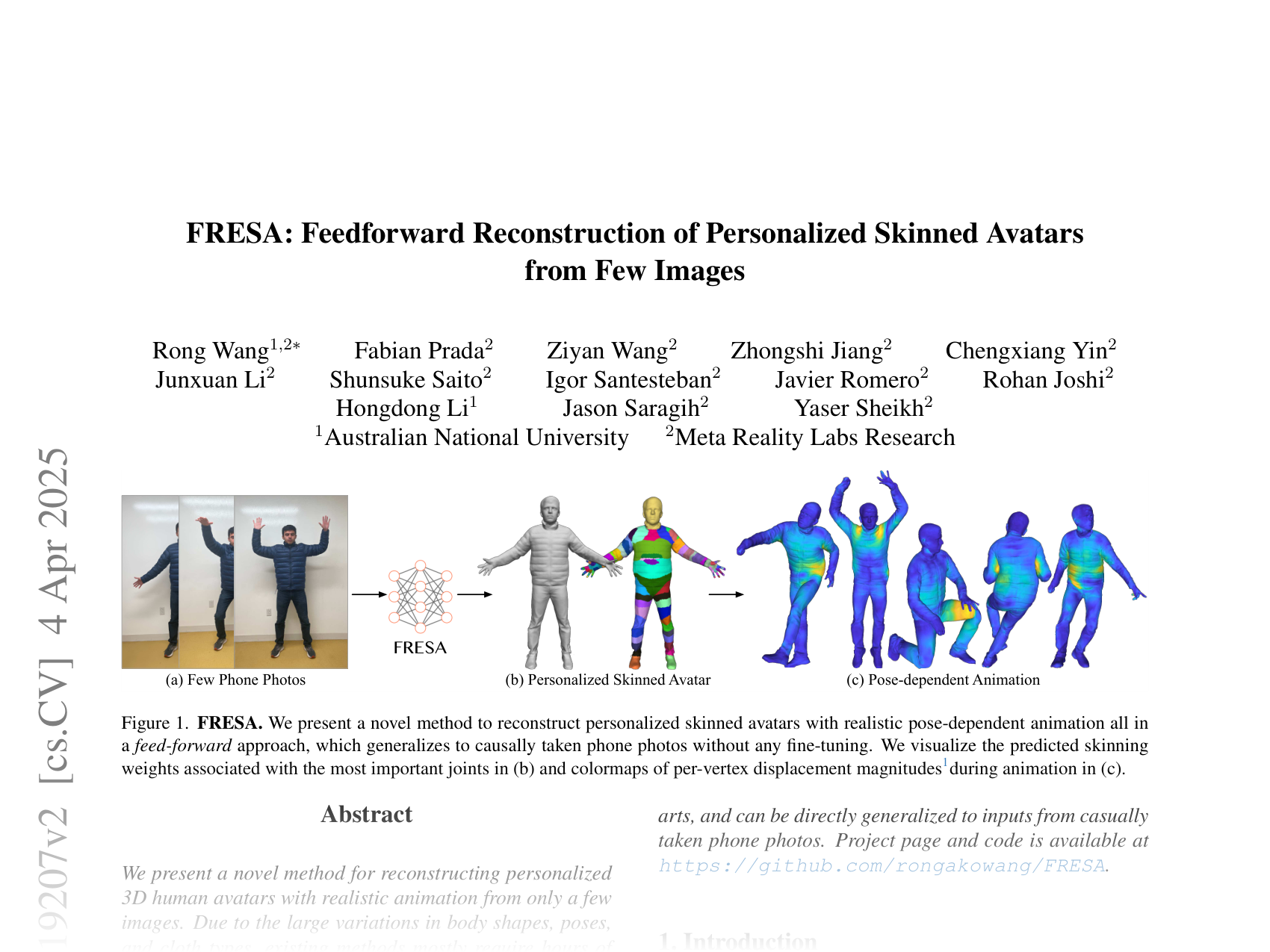 [FRESA: Feedforward Reconstruction of Personalized Skinned Avatars from Few Images 🔗](https://arxiv.org/abs/2503.19207)