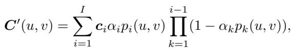 Equation for rendering color using alpha blending of Gaussians.