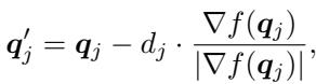 Equation for projecting a query point onto the zero level set using the UDF gradient.