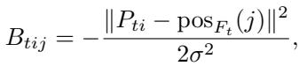 Equation for the bias term B, utilizing Euclidean distance between track and feature positions.