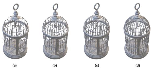 Figure 6. Visual comparison of VAE reconstruction. (a)-(c) show reconstruction results from single-level VAE compressed with 256, 1024, and 2048 latent tokens respectively. (d) demonstrates the result from our Pyramid VAE using 1024 tokens.