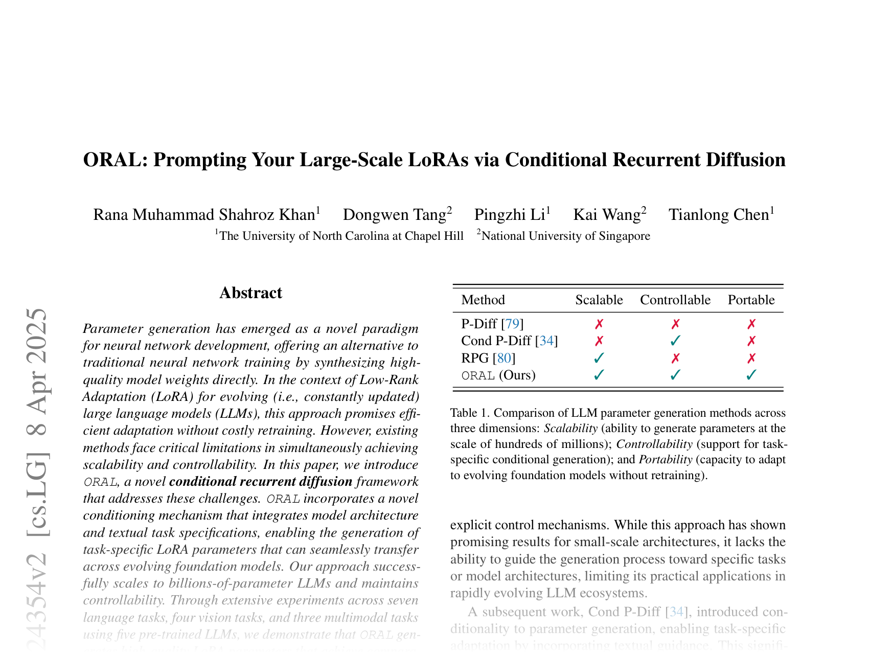 [ORAL: Prompting Your Large-Scale LoRAs via Conditional Recurrent Diffusion 🔗](https://arxiv.org/abs/2503.24354)