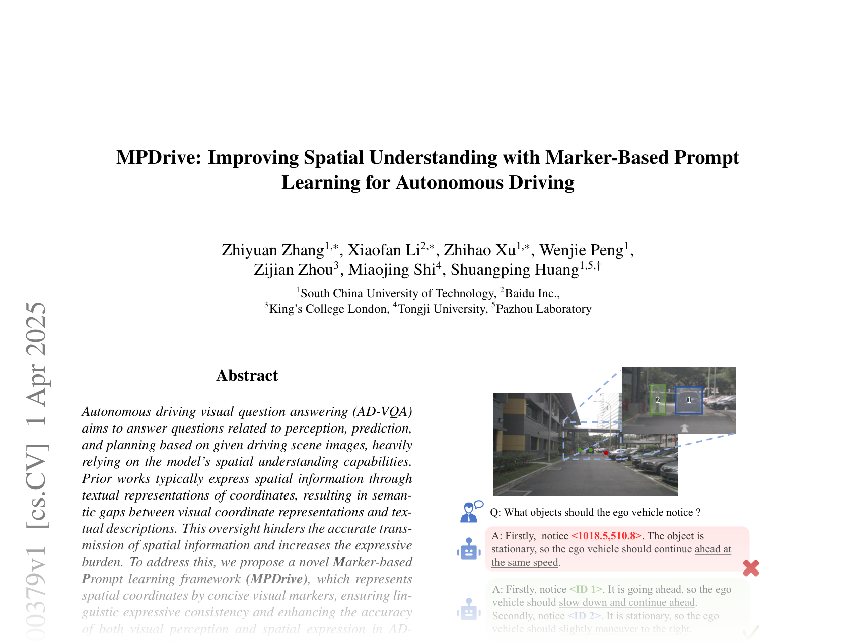 [MPDrive: Improving Spatial Understanding with Marker-Based Prompt Learning for Autonomous Driving 🔗](https://arxiv.org/abs/2504.00379)