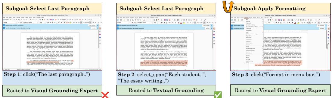 Example: Agent S2 switches from visual to textual grounding for precise selection.