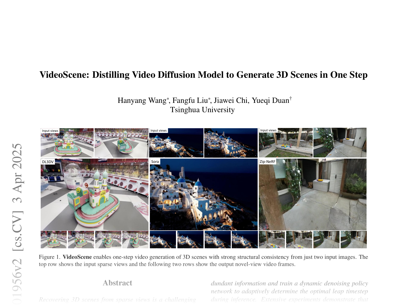 [VideoScene: Distilling Video Diffusion Model to Generate 3D Scenes in One Step 🔗](https://arxiv.org/abs/2504.01956)