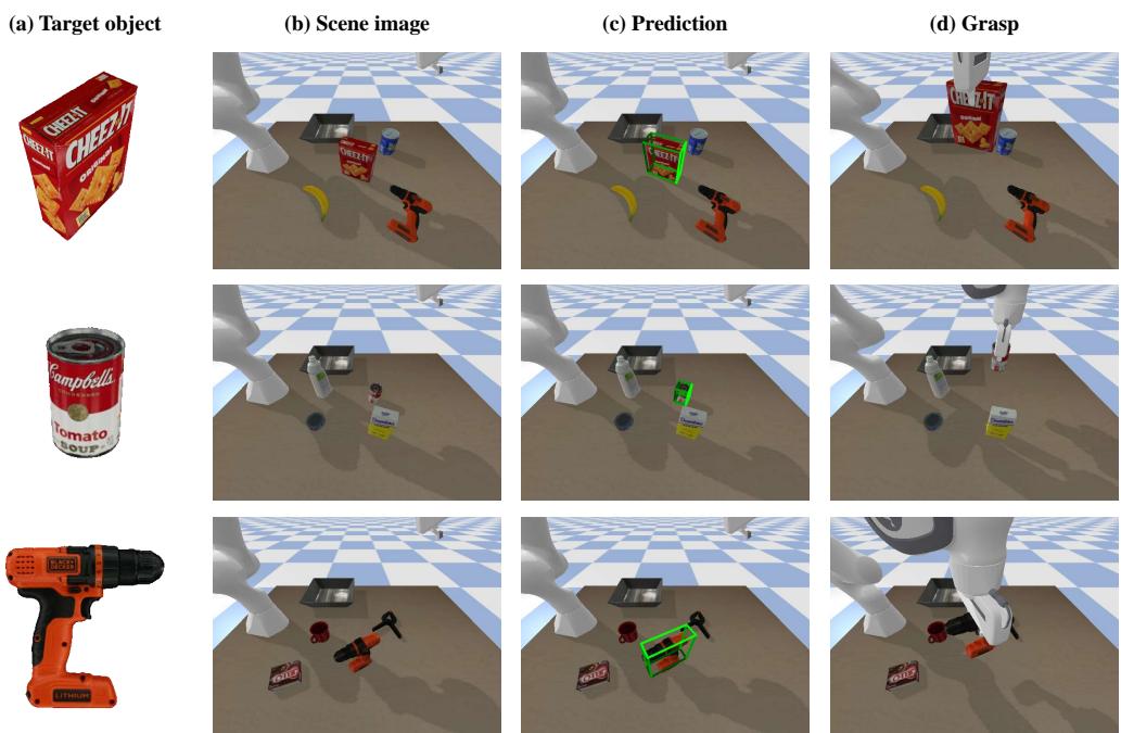 Figure 9: Robotic grasping application of PicoPose in simulated environment.