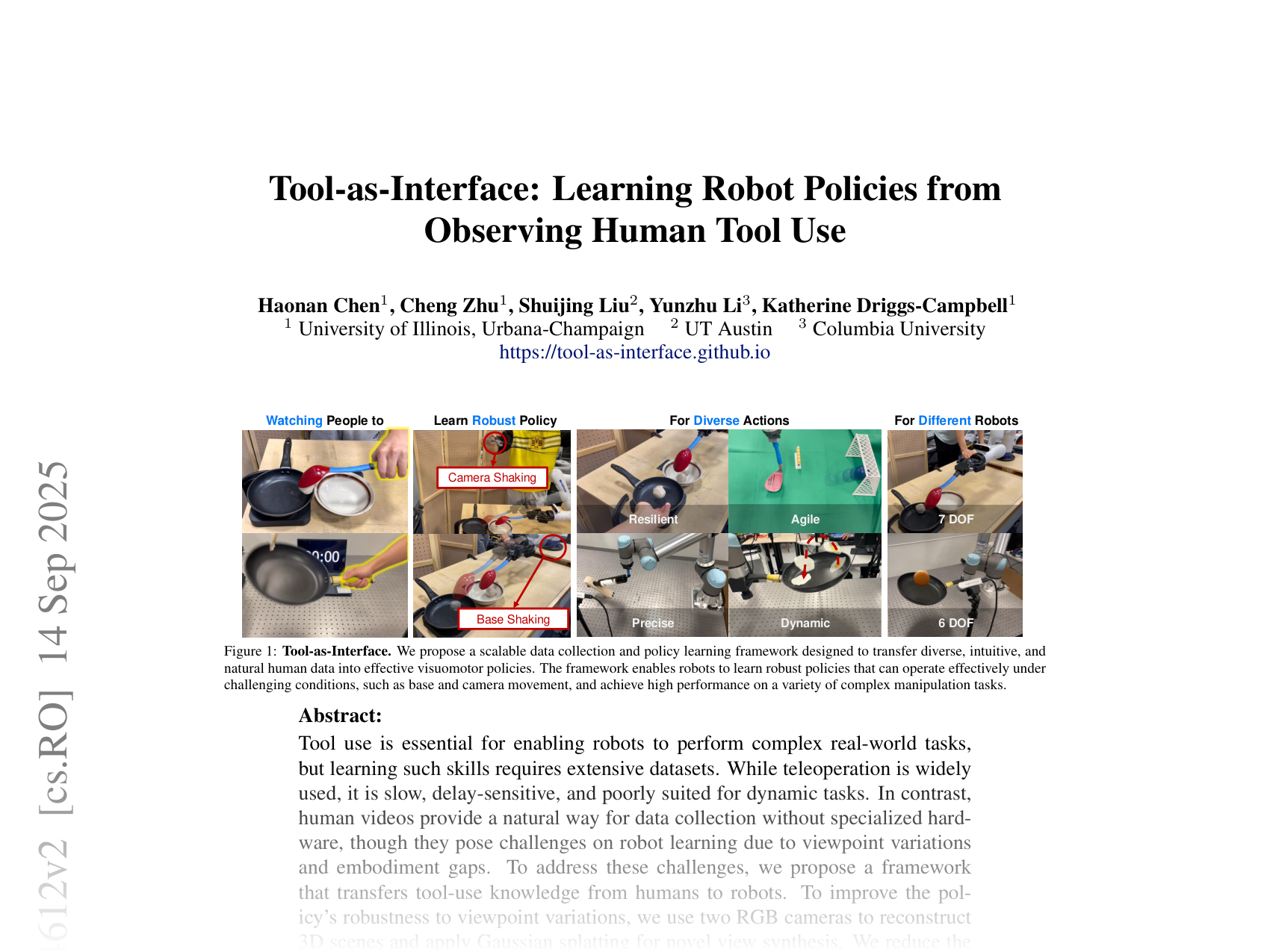[Tool-as-Interface: Learning Robot Policies from Observing Human Tool Use 🔗](https://arxiv.org/abs/2504.04612)