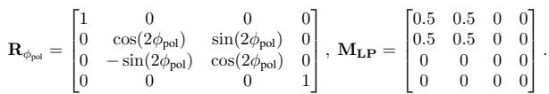 Equation for the rotation matrix R and linear polarizer matrix M_LP.