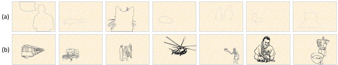 Examples of rough and detailed sketches from the custom-built dataset.