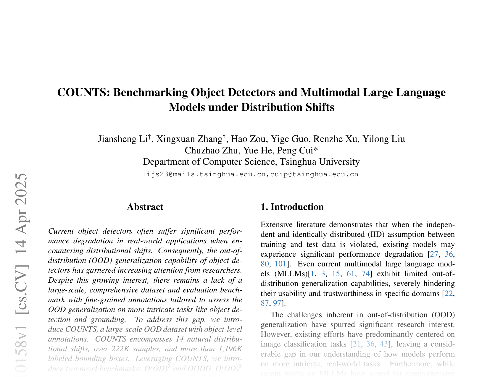 [COUNTS: Benchmarking Object Detectors and Multimodal Large Language Models under Distribution Shifts 🔗](https://arxiv.org/abs/2504.10158)
