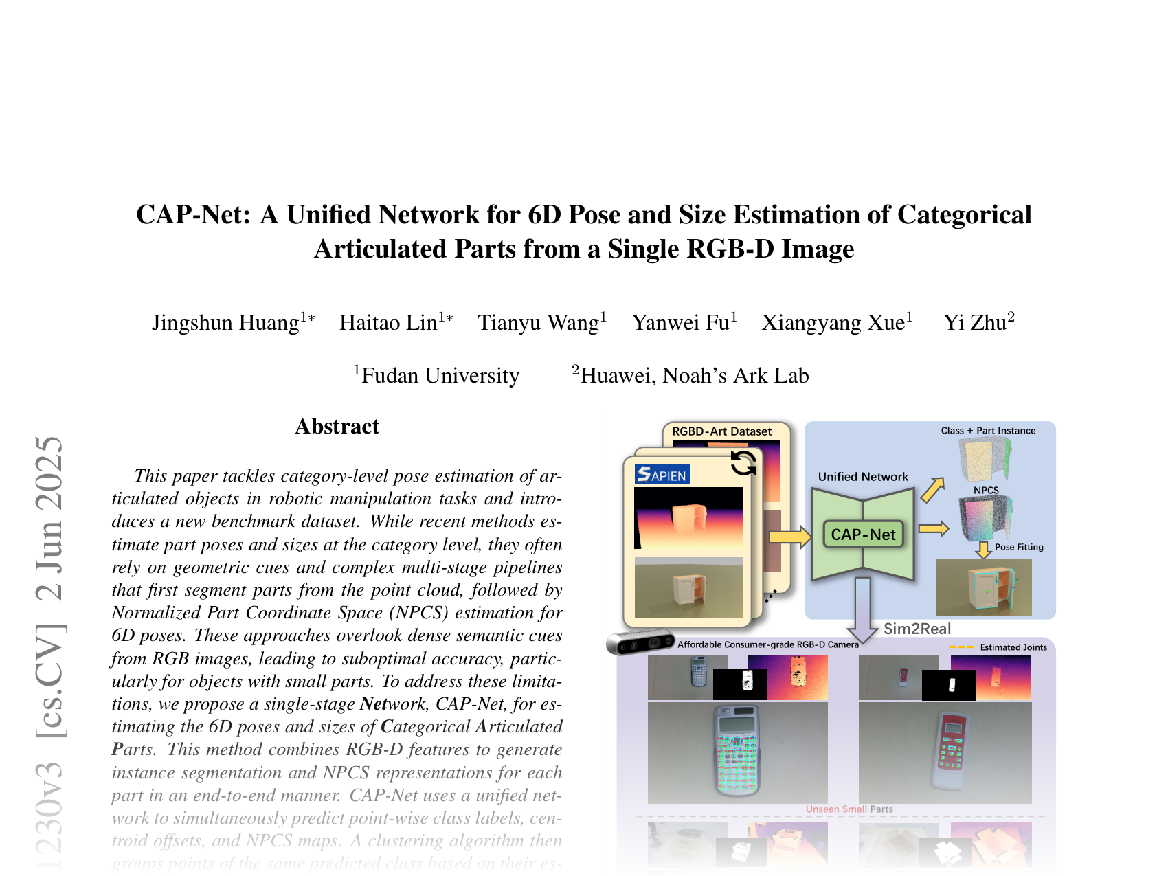 [CAP-Net: A Unified Network for 6D Pose and Size Estimation of Categorical Articulated Parts from a Single RGB-D Image 🔗](https://arxiv.org/abs/2504.11230)