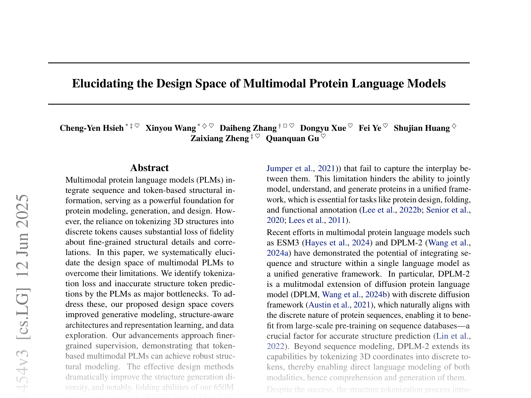 [Elucidating the Design Space of Multimodal Protein Language Models 🔗](https://arxiv.org/abs/2504.11454)