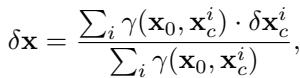 Equation 6: Interpolating control point offsets to find Gaussian position.