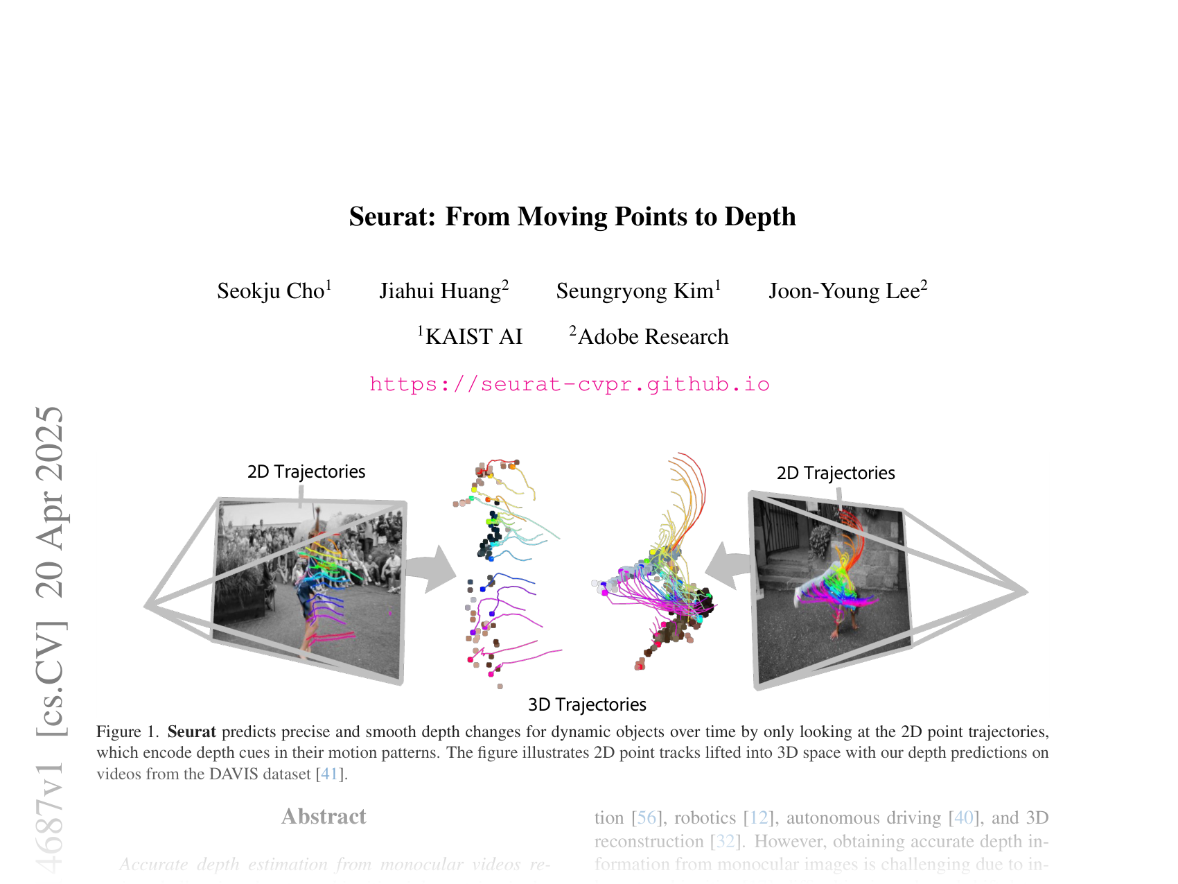 [Seurat: From Moving Points to Depth 🔗](https://arxiv.org/abs/2504.14687)