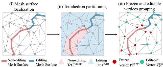 Figure 4. Demonstration of the tetrahedron partitioning process and vertex grouping.