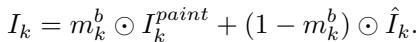 Equation for blending inpainted and original images.