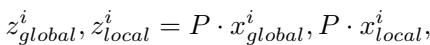 Equation 4 showing projection of global and local features into PCA space.
