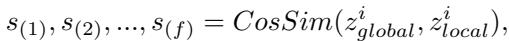 Equation 5 showing cosine similarity calculation.