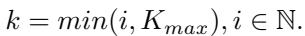 Equation 9 showing the calculation of k based on window index.