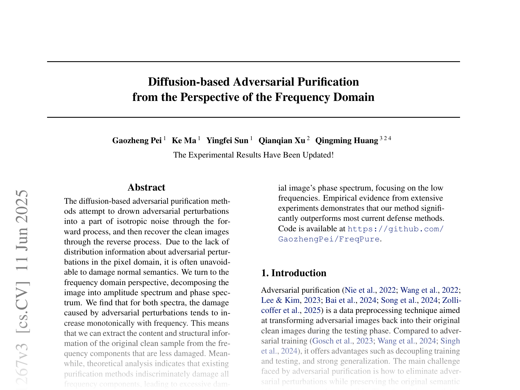 [Diffusion-based Adversarial Purification from the Perspective of the Frequency Domain 🔗](https://arxiv.org/abs/2505.01267)