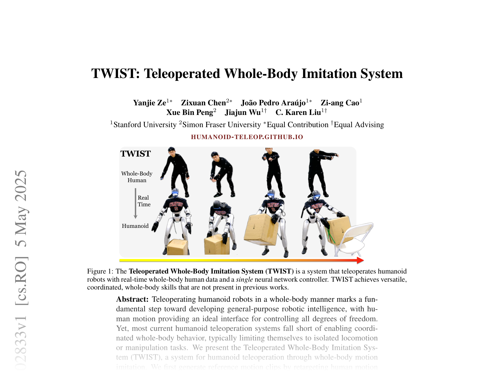 [TWIST: Teleoperated Whole-Body Imitation System 🔗](https://arxiv.org/abs/2505.02833)