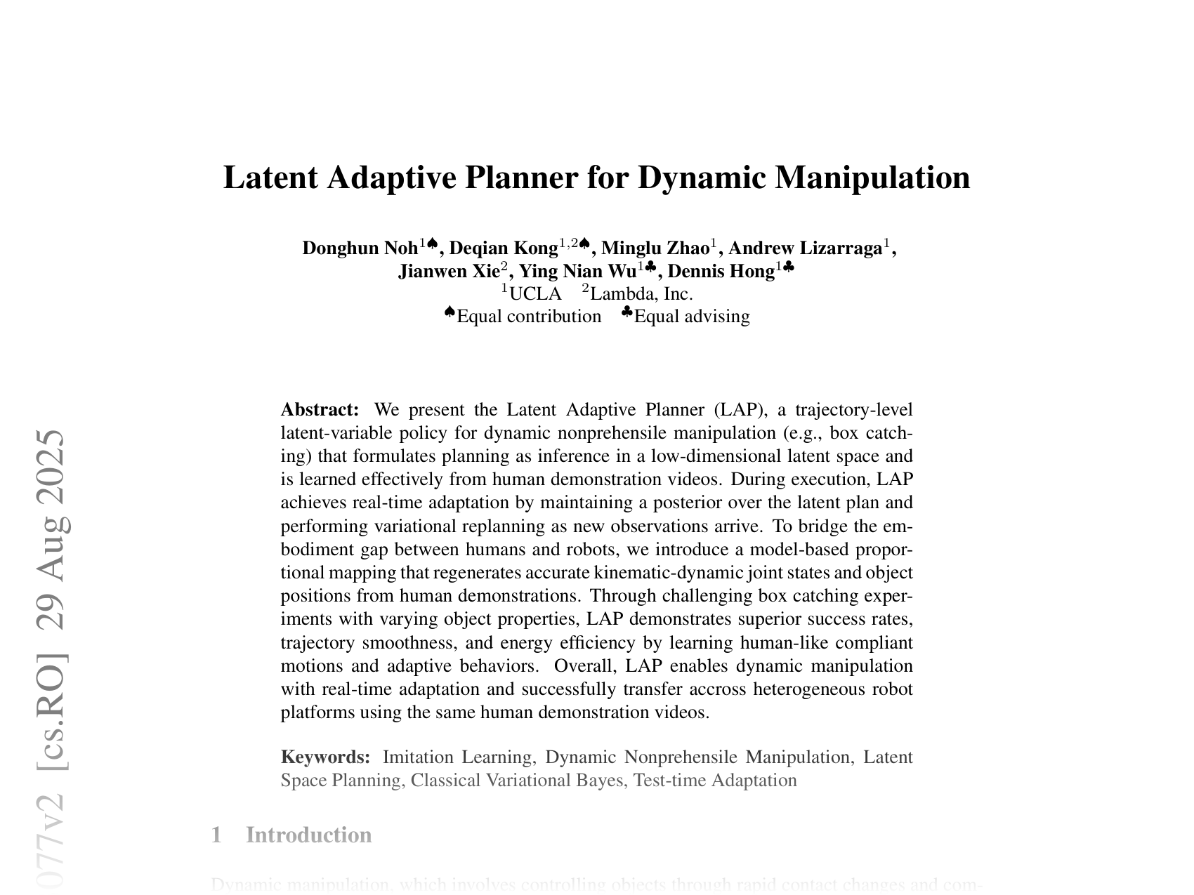 [Latent Adaptive Planner for Dynamic Manipulation 🔗](https://arxiv.org/abs/2505.03077)