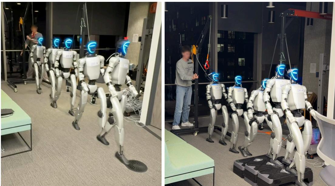 Figure 9: Comparison of MoCap Pre-Trained policy vs. the final Generalist policy in lab settings.